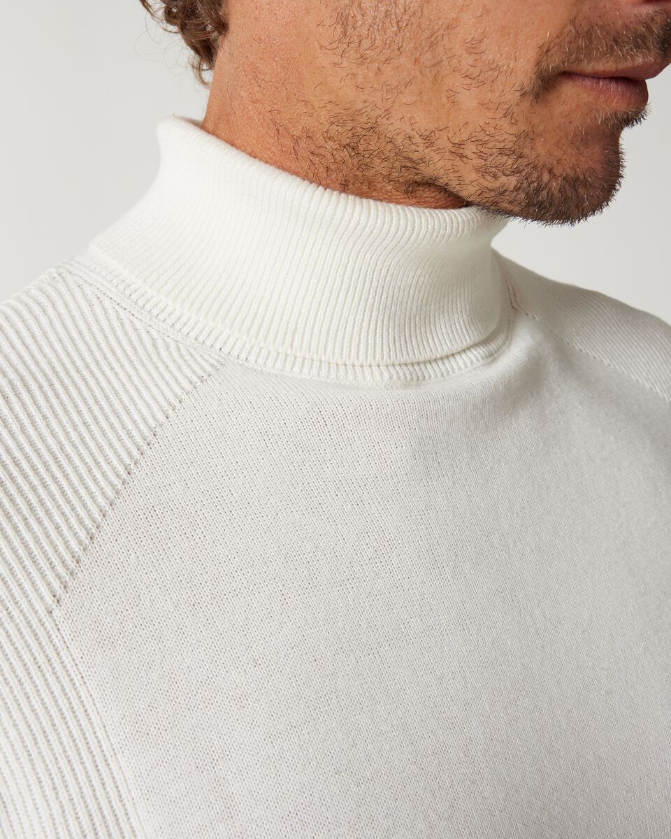 Off White Roll Neck Knit With Rib Detail